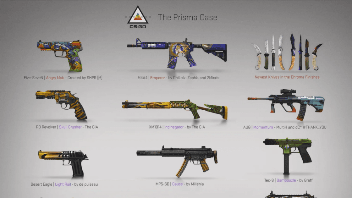 Foto das melhores skins da Prisma Case.