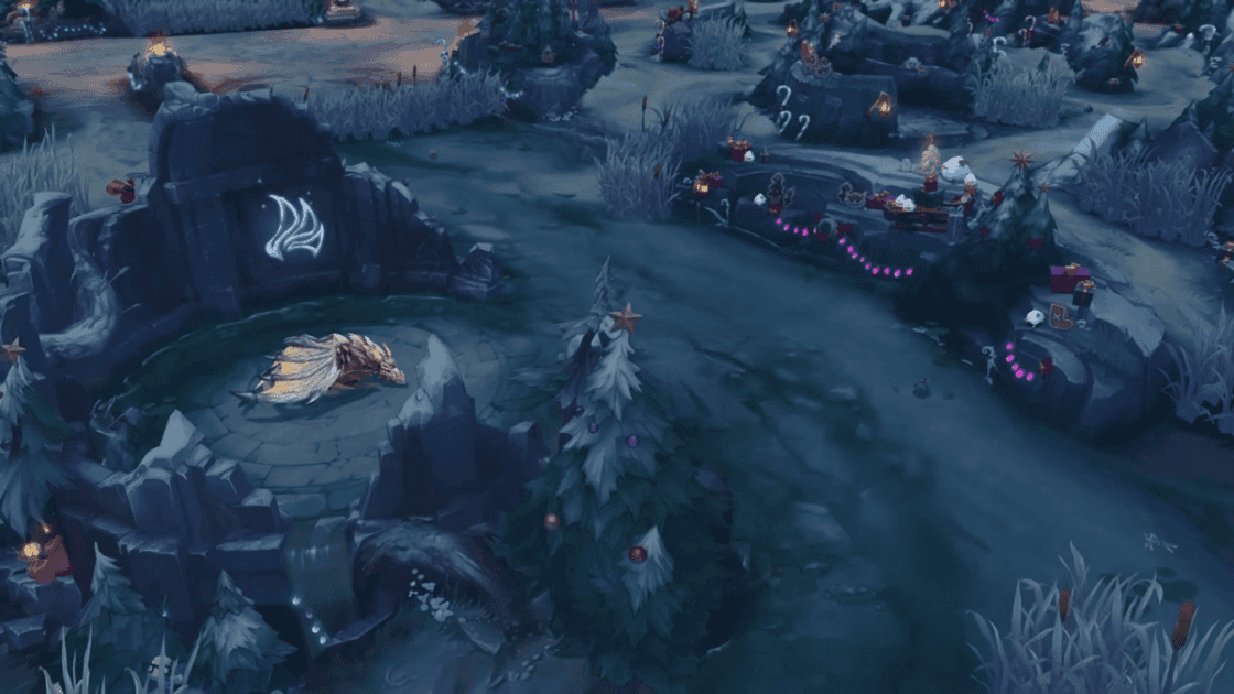 Foto do covil do Dragão no novo mapa de inverno do LoL.