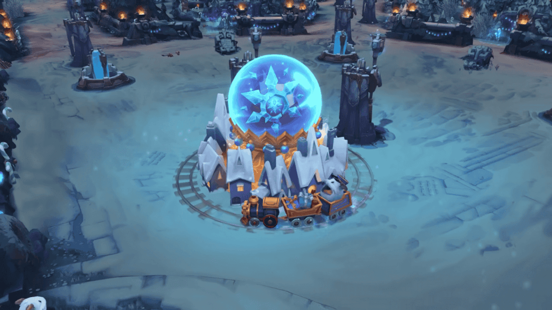 Foto do Nexus no novo mapa de inverno do LoL.